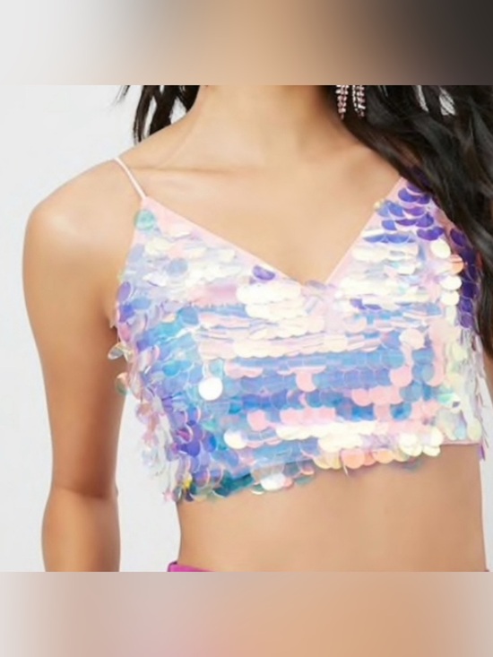 Forever 21 Tops - Forever 21 Iridescent Sequin Crop Top - Pink, Blue, Purple